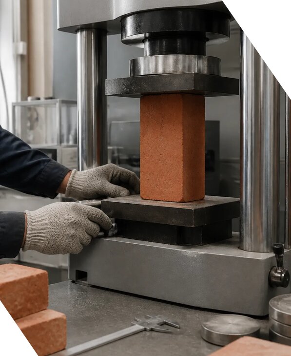 Проверка прочности кирпича в лаборатории в Тюмени